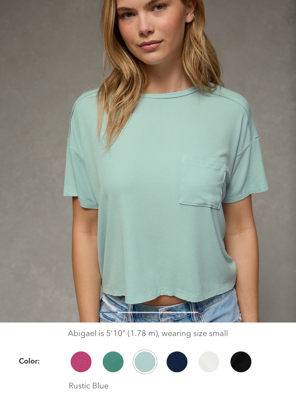 American Eagle Outfitters Mint Ribbed Crop Pocket Tee